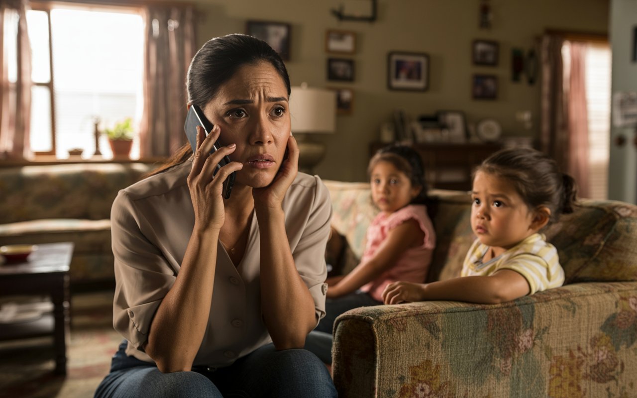 holding a phone with a distressed